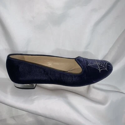 Mocasines planos pre-amados auténticos CHARLOTTE OLYMPIA talla 37 terciopelo azul marino SPIDERWEB Foto 1 de 4