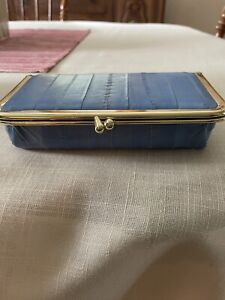Vintage Lee Sands Blue Eelskin Cosmetic Case With Mirror