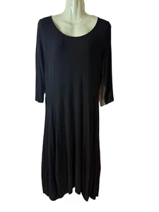 Eileen Fisher Dress Women’s Medium Black Viscose Jersey A Line Stretch Flaw - Picture 1 of 12