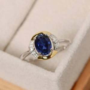 1.65 Ct Oval Cut Natural Sapphire Diamond Wedding Ring 14K Solid White Gold - Picture 1 of 6