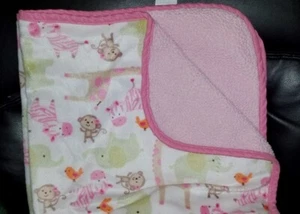 Carters Baby Blanket Zoo Safari Animals Lion Zebra Giraffe Monkey Elephant Pink - Picture 1 of 12