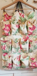 Vtg Fabric 12 Pocket Organizer Hanging Storage Pink Floral Shoes, Etc  - Picture 1 of 12