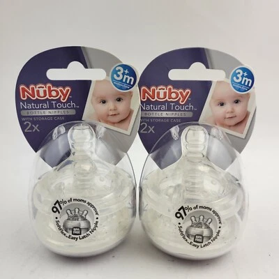 NUBY Natural Touch BOTTLE NIPPLE with Storage Case Fast Flow 3+ month 2-(2 Pack) - Image 1 of 4