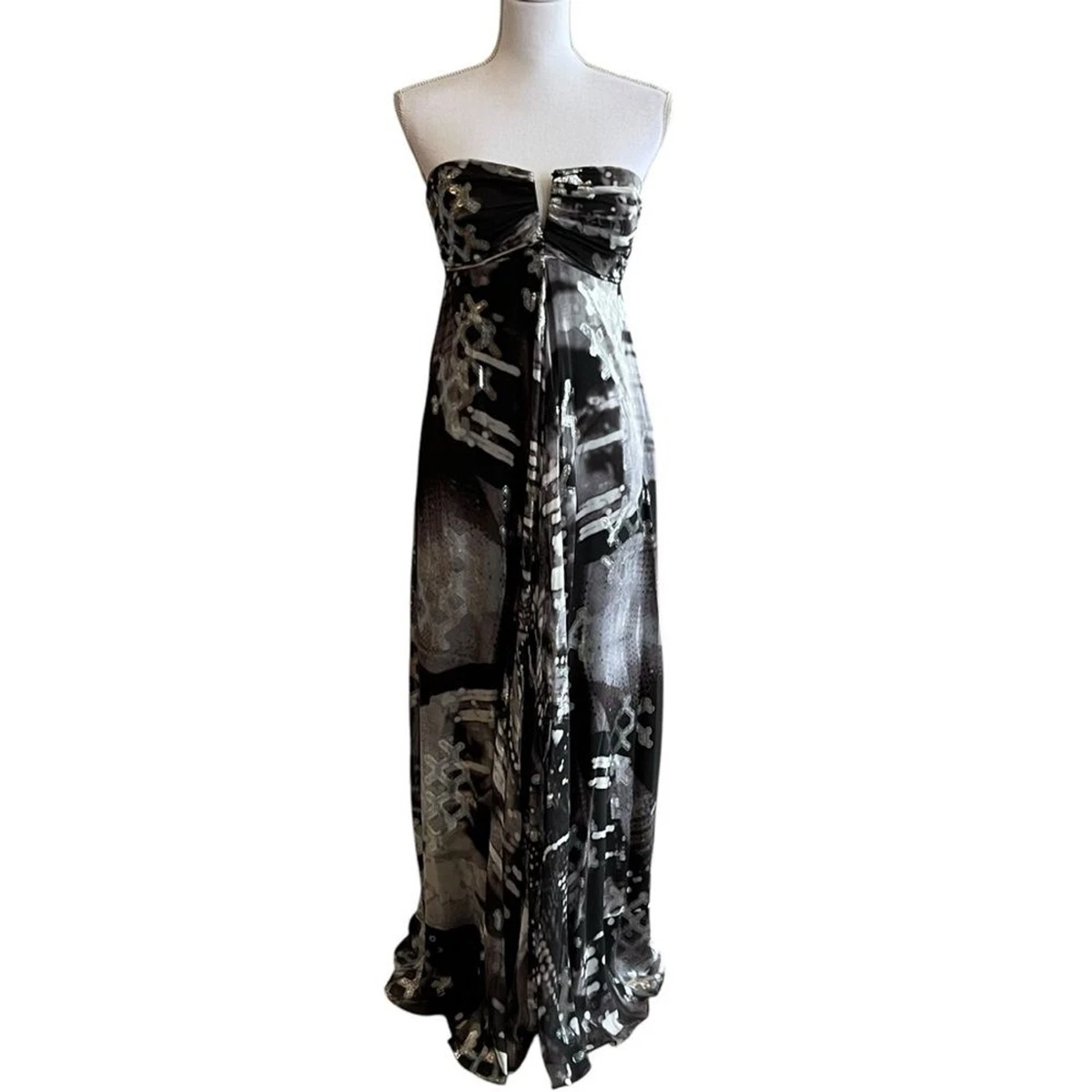Robe Cocktail En Soie The Limited - Taille 4 Grise à Motifs Géométriques - Bretelles Spaghetti