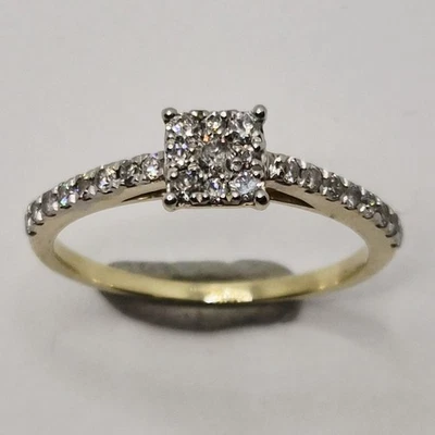 9ct Gold  Diamond Square Cluster Band 0.25ct White Gold 375  Ring Size N 1/2  - Image 1 of 4