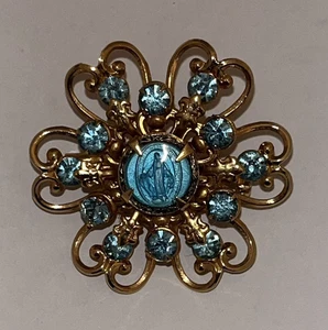Broche Mary Vintage Años 50 Inmaculada Concepción Azul Estrás Religioso - Imagen 1 de 4