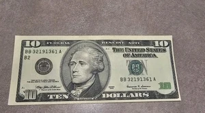 1999 TEN DOLLAR BILL MISALIGNED/MISCUT OFF-CENTER ERROR - Picture 1 of 4