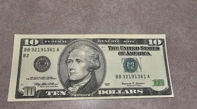 1999 TEN DOLLAR BILL MISALIGNED/MISCUT OFF-CENTER ERROR - Image 1 of 4