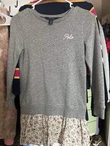Ralph Lauren Polo Girls Gray Cotton Ruffle Hem Dress Sz M (8-10) - Picture 1 of 6