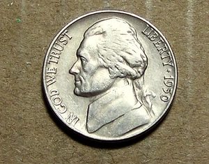 1950   P     JEFFERSON    NICKEL      ACTUAL  COIN                   91024218-05 - Picture 1 of 2