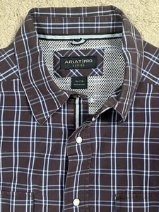 Ariat Pro Series Karo Langarm Braun Blau Button Down Perlen Druckknöpfe Herren XL - Bild 1 von 7