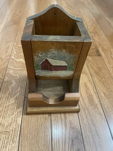 Vintage Streichholzhalter aus Holz handbemalt Scheune - Bild 1 von 6