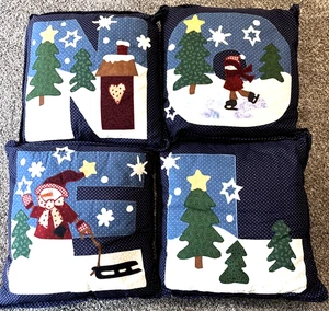Christmas Noel Throw Pillow Set Of 4 Removable Covers Winter Snow Skate Sled - Picture 1 of 14
