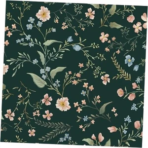 Floral Peel and Sick Wallpaper Vintage Wall Paper Contact 17.3" x 78.7" Green - Picture 1 of 7