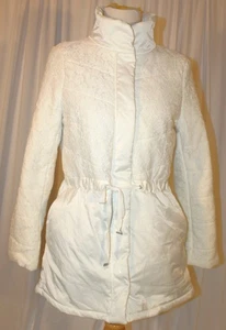 White House Black Market Women's MEDIUM Chevron Puffer Coat Ivory Lace Jacket - Picture 1 of 9