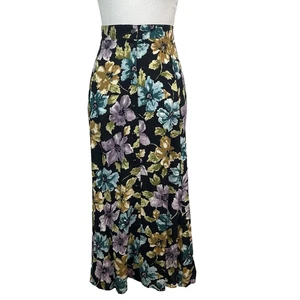 Sag Harbor Skirt size Extra Large Long Black Blue Purple Floral Button Front - Picture 1 of 11