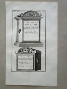 Urnes röm. Grabstein Architektur Nekropole Inschrift Montfaucon Kupferstich 1722 - Bild 1 von 1