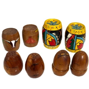 Lot of 4 Vintage Wood Salt Pepper Shakers Native American Drums Barrels Acorns - Picture 1 of 6
