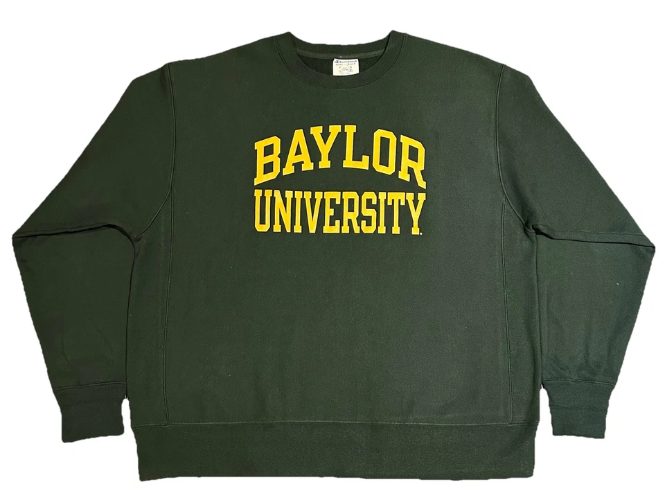 Moletom Vintage Champion Anos 90 Tecido Reverso BAYLOR BEARS Gola Redonda Verde Extra Grande - Imagem 1 de 4