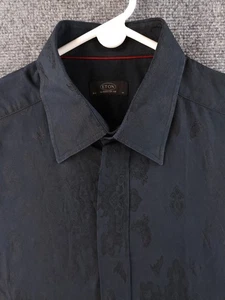 Eton 16.5 Algodón Poliéster Nylon Paisley Azul Negro Manga Larga Puño Francés Hombres - Imagen 1 de 20