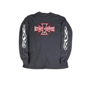 Y2K Detroit Choppers Langarm T-Shirt Biker Motorrad Flammen Grafik Tee XL - Bild 1 von 7