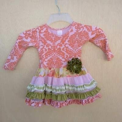 Vestido 18m Giggle Moon Boutique Bebé Niñas Cosecha Campos Naranja Verde Otoño Foto 1 de 3