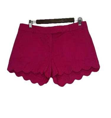 ) Pantalones Cortos J Crew Para Mujer Rosa Caliente Mezcla de Lino Borde Vieira Talla 6 Usados en Excelente Condición Foto 1 de 4