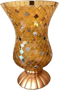 PartyLite 12” Gold Mosaic Hurricane/Vase - Picture 1 of 1