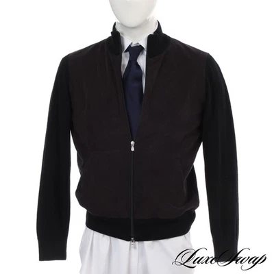 LNWOT Gran Sasso Made in Italy Black Cashmere Mix Alcantara Panel Bomber Coat 48 - Image 1 of 4