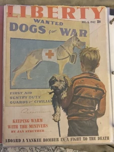 Liberty Magazine Cover 1942 Calling For "Dogs For War" Yorkie Dog Boy WWII - Bild 1 von 1
