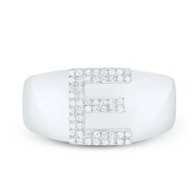Anillo meñique inicial letra E bloque diamante genuino plata esterlina para hombre 1/6 quilates Foto 1 de 4