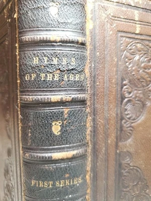 Hymns Of the Ages 1876 full leather binding Gold Gilded Marbled Endpapers Pastor - Image 1 of 4