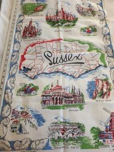 Vintage 70er Britisches Geschirrtuch/Küche 100% Baumwolle Souvenir Sussex England Neu ohne Etikett - Bild 1 von 4