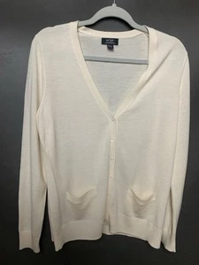 Cardigan Lord & Taylor bianco avorio 100% lana merino manica lunga donna taglia L - Foto 1 di 11