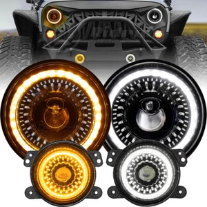 Start-up Halo 7'' LED Headlights 4" Fog Lights Combo for Jeep Wrangler JK 07-17 - Picture 1 of 17