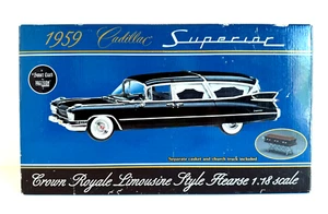 SUNSET COACH 1959 Cadillac Hearse 1:18 – Crown Royale Limo Style, Black – MINT! - Picture 1 of 8