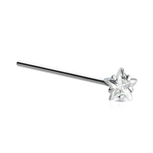 Star Nose Stud 19mm Fishtail 3mm Star Clear CZ Stone Surgical Steel Silver Pin - Picture 1 of 10