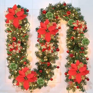 Prelit Christmas Garland with Lights for Mantle: 9FT Artificial Greenery Garland - Picture 1 of 7