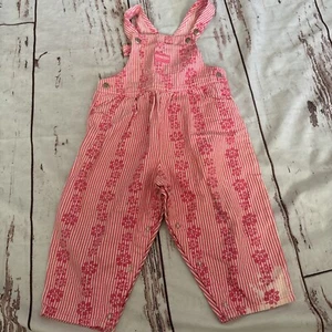 Girls VINTAGE OSHKOSH PINK STRIPED Hawaiian Overalls Toddler Sz 24 Month-read! - Picture 1 of 9
