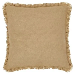 16" x 16" Rustic Fringed Pillow Natural Cotton Tan Burlap Country Pleated Ruffle - Picture 1 of 3