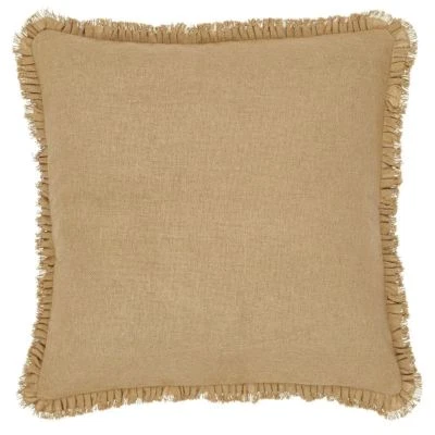 16" x 16" Rustic Fringed Pillow Natural Cotton Tan Burlap Country Pleated Ruffle - Image 1 of 3