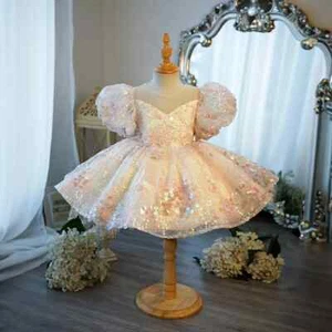 Party Champagne Dresses Girls Short Evening Gowns Kids Princess Christmas Dress - Picture 1 of 20