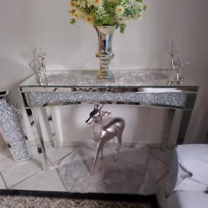 Reflective Mirrored and Shining Crushed Diamond Console Table Hallway Foyer Home - Picture 1 of 16