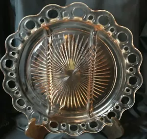 Hocking Glass OLD COLONY Lace Edge Pink 3-Part Divided Relish Plate - Picture 1 of 3