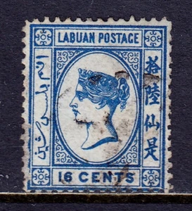 LABUAN — SCOTT 4 (SG 4) — 1879 16¢ EMISSIONE QV BLU, WMK. 46 — USATO — SCV $200 - Foto 1 di 2
