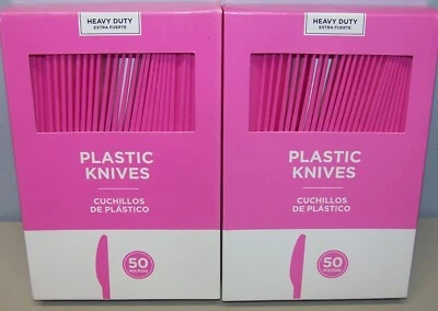 100 cuchillos de plástico reutilizables de alta resistencia premium Amscan rosa aptos para lavavajillas Foto 1 de 4