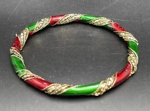 Vintage grün, rot, gold Messing Emaille Draht gewickelt Armreif Armband Boho - Bild 1 von 5