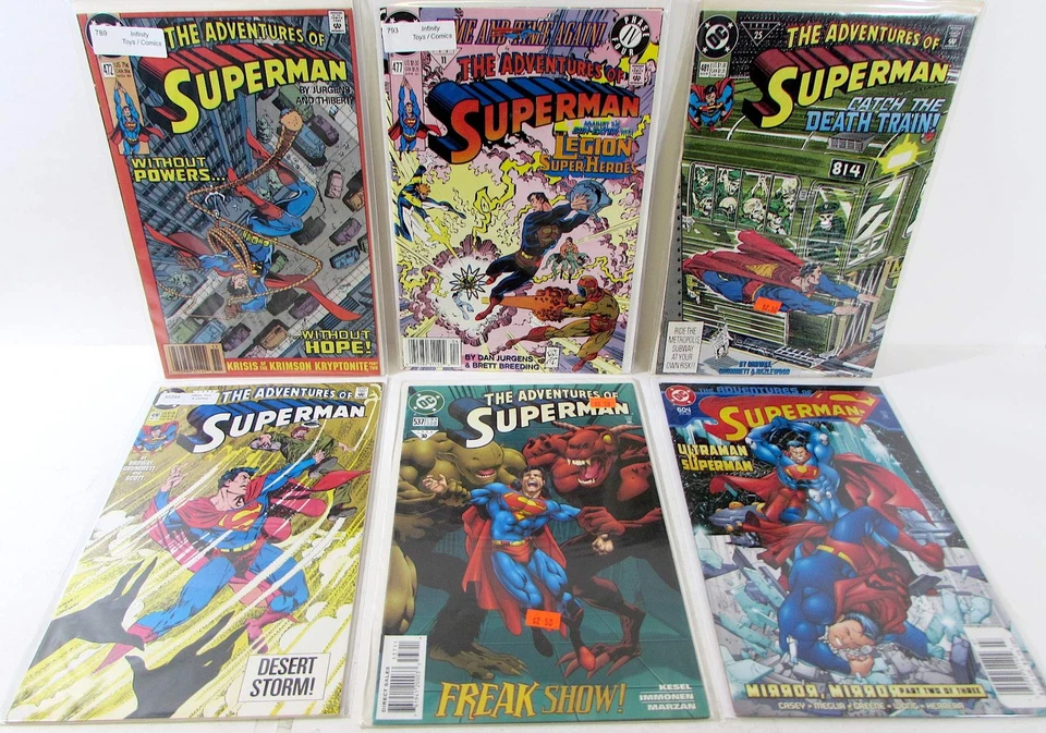 Adventures of Superman Lot of 6 #472, 477, 481, 490, 537, 604 1991 DC 9.0 Comics - Image 1 of 1