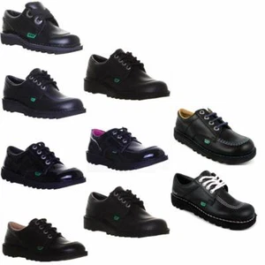 Kickers Bas Hommes / Juniors Décontracté Cuir École Shoes IN Noir UK Taille 3 - - Picture 1 of 13