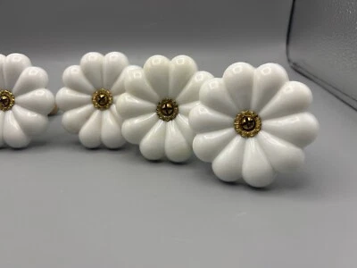 Set of 6 Antique Art Deco Milk Glass Dresser knobs Flower - Image 1 of 4